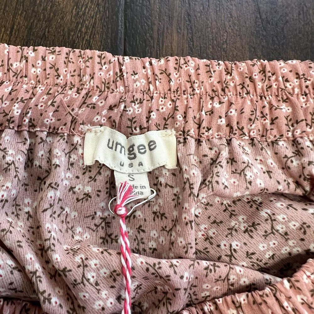 Umgee Size Sm Pink Floral Mini Skirt Ruffle Swing Boho Fun Flirty Coastal - Picture 5 of 5